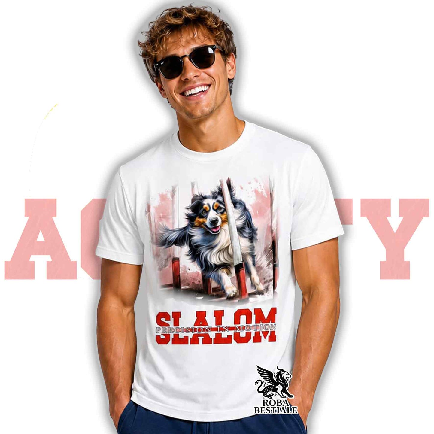 T-Shirt AGILITY SLALOM - BORDER COLLIE Blue Merle - Bianca, colore dettagli a scelta - dalla XS alla 5XL