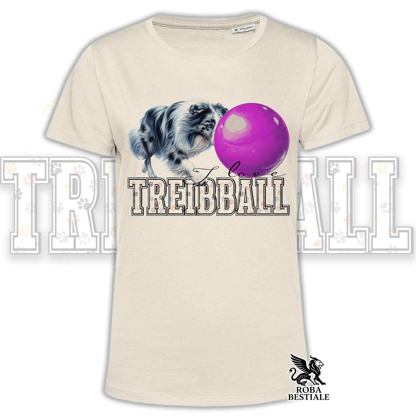 T-Shirt I LOVE TREIBBALL - BORDER COLLIE Blue Merle - Off White, colore dettagli a scelta - dalla XS alla 2XL