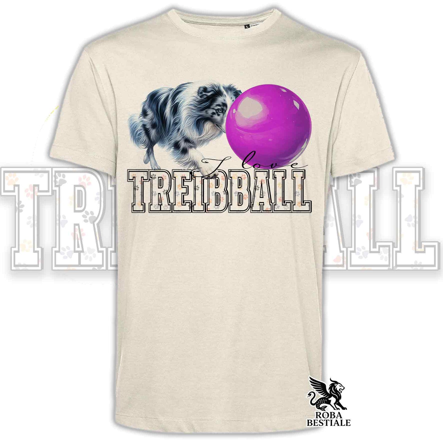 T-Shirt I LOVE TREIBBALL - BORDER COLLIE Blue Merle - Off White, colore dettagli a scelta - dalla XS alla 2XL
