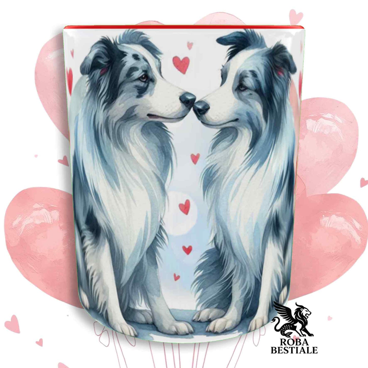 Tazza LOVE ME - BORDER COLLIE Blue Merle - In Ceramica, con dettagli Rossi - 330 ml