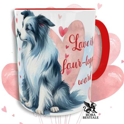 Tazza LOVE ME - BORDER COLLIE Blue Merle - In Ceramica, con dettagli Rossi - 330 ml