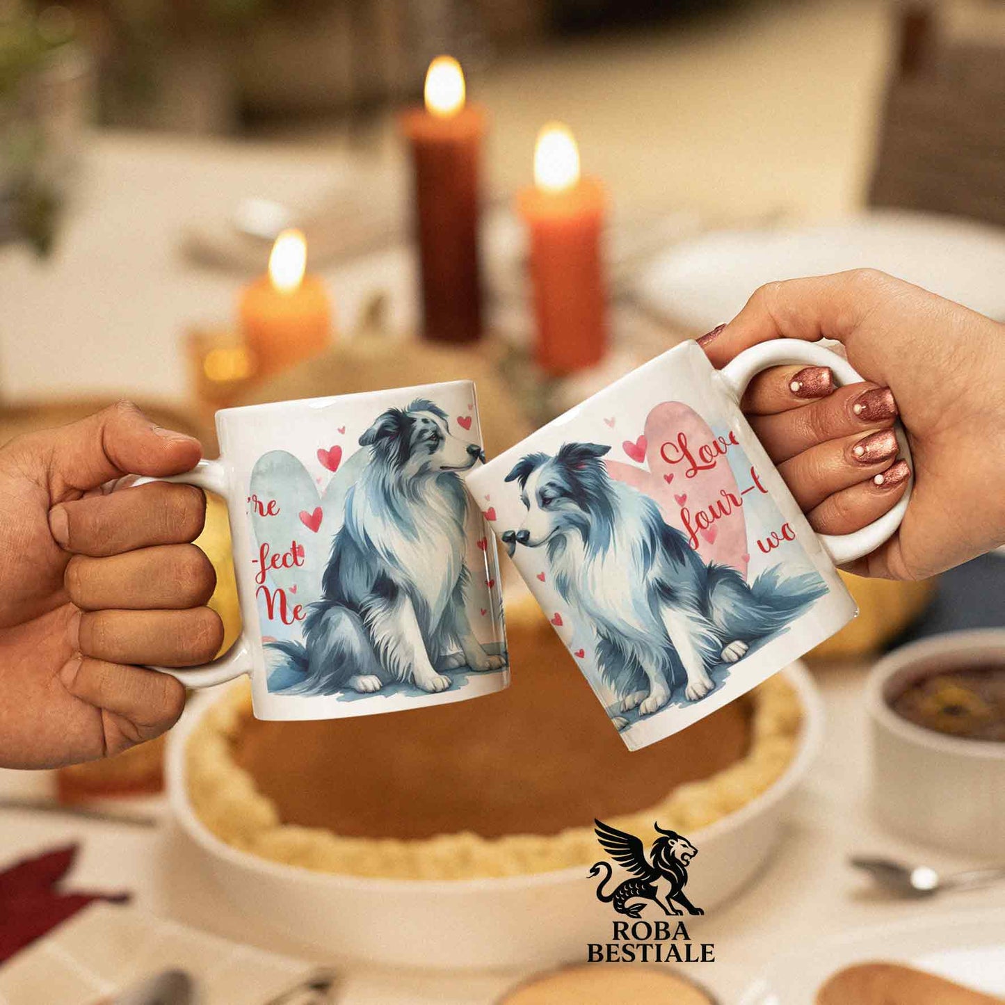 Tazza LOVE ME - BORDER COLLIE Blue Merle - In Ceramica, con dettagli Rossi - 330 ml