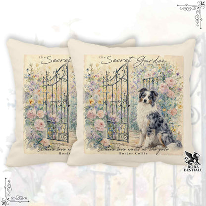 Cuscino SECRET GARDEN - BORDER COLLIE Blue Merle - 100% Tela di Cotone - 40x40 cm