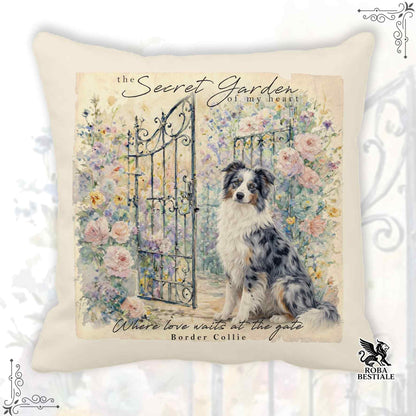 Cuscino SECRET GARDEN - BORDER COLLIE Blue Merle - 100% Tela di Cotone - 40x40 cm