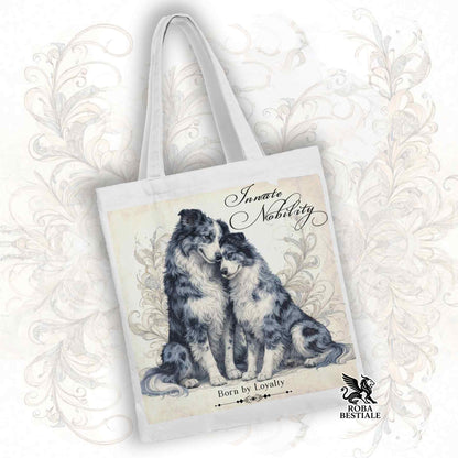 Tote Bag NOBILITY - BORDER COLLIE Blue Merle - 100% Cotone - Bianca o Beige