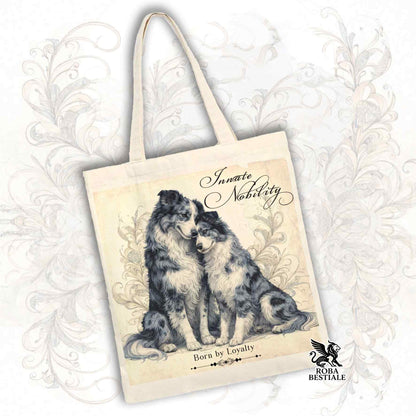 Tote Bag NOBILITY - BORDER COLLIE Blue Merle - 100% Cotone - Bianca o Beige