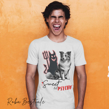 T-Shirt SWEET&PSYCHO - BORDER COLLIE Blue Merle - BIANCA, Uomo o Donna - dalla XS alla 5XL