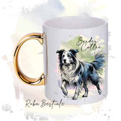Tazza BEHAVIOR - BORDER COLLIE Blue Merle - Standard FCI - In Ceramica, con manico dorato - 330 ml