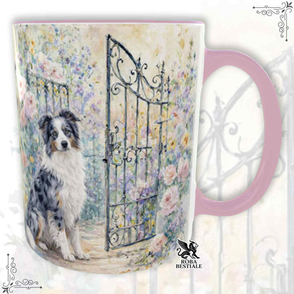 Tazza SECRET GARDEN - BORDER COLLIE Blue Merle - Dettagli ROSA - 330 ml - in Ceramica