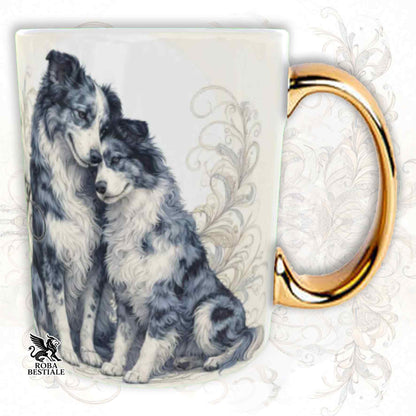 Tazza NOBILITY - BORDER COLLIE Blue Merle - Manico ORO - 330 ml - in Ceramica