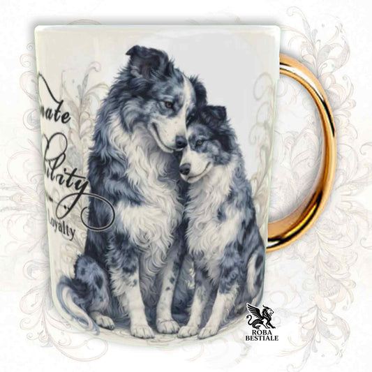 Tazza NOBILITY - BORDER COLLIE Blue Merle - Manico ORO - 330 ml - in Ceramica