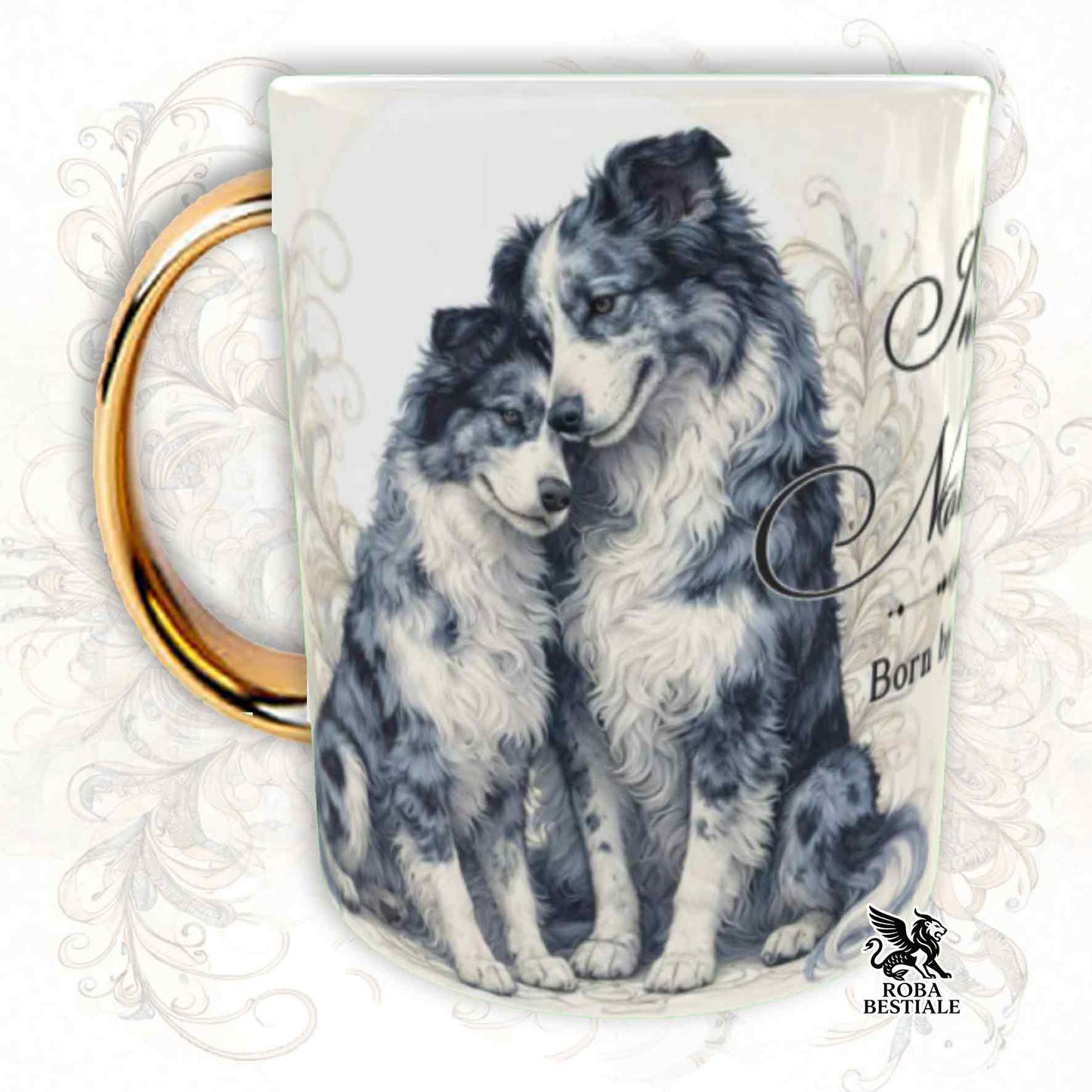 Tazza NOBILITY - BORDER COLLIE Blue Merle - Manico ORO - 330 ml - in Ceramica