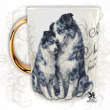 Tazza NOBILITY - BORDER COLLIE Blue Merle - Manico ORO - 330 ml - in Ceramica