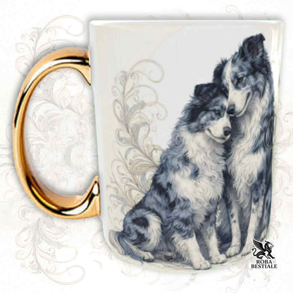 Tazza NOBILITY - BORDER COLLIE Blue Merle - Manico ORO - 330 ml - in Ceramica