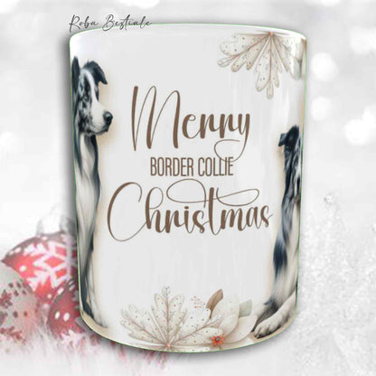 Tazza COZY WINTER - BORDER COLLIE Blue Merle - In Ceramica, con manico color Oro - 330 ml