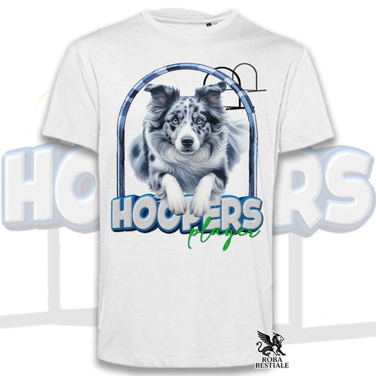 T-Shirt HOOPERS Player - BORDER COLLIE Blue Merle - Bianca o Beige, da Uomo o da Donna - dalla XS alla 5XL