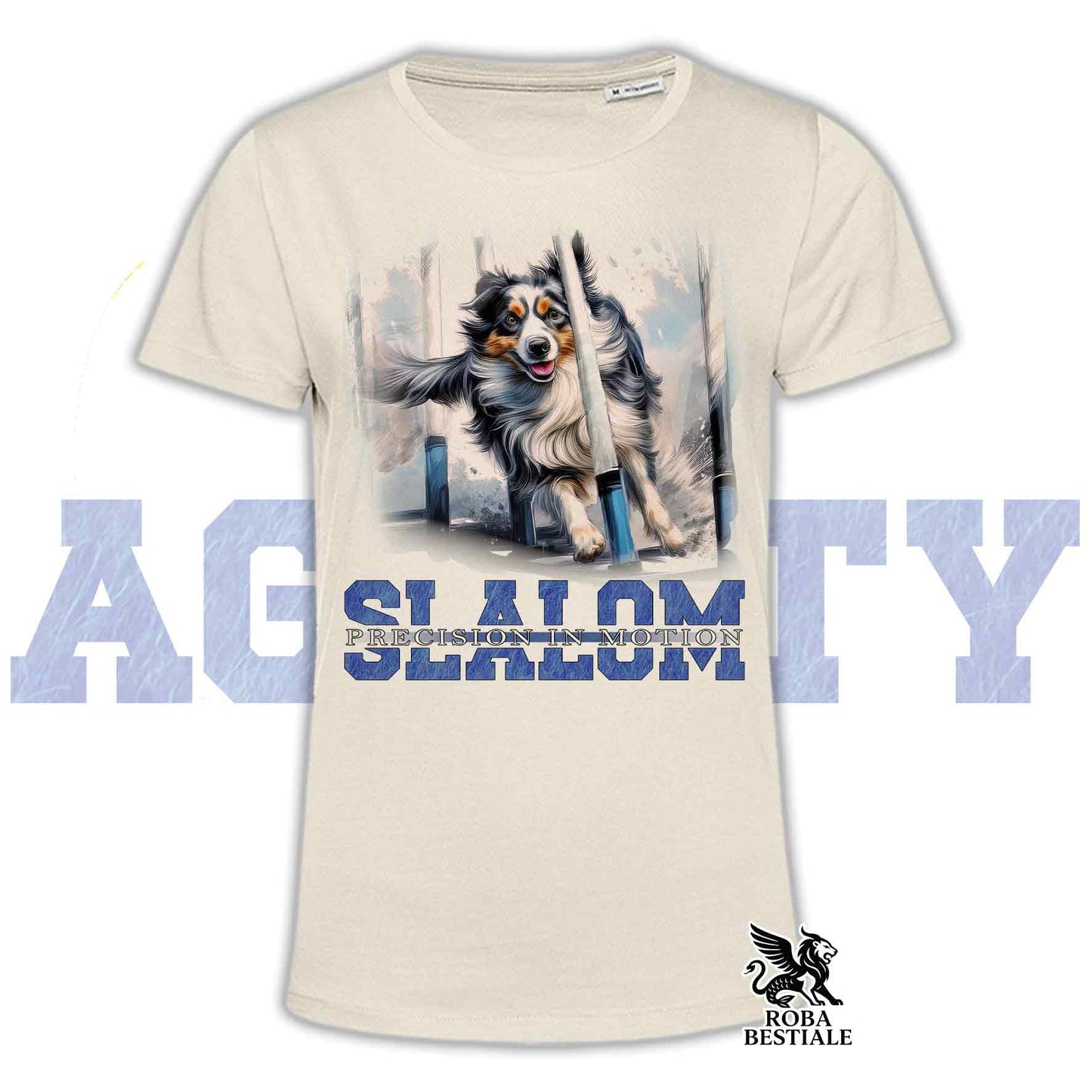 T-Shirt AGILITY SLALOM - BORDER COLLIE Blue Merle - Off White, colore dettagli a scelta - dalla XS alla 2XL