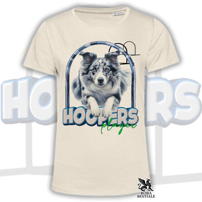 Maglietta beige con grafica Border Collie blu nel cerchio e scritta HOOPERS Player