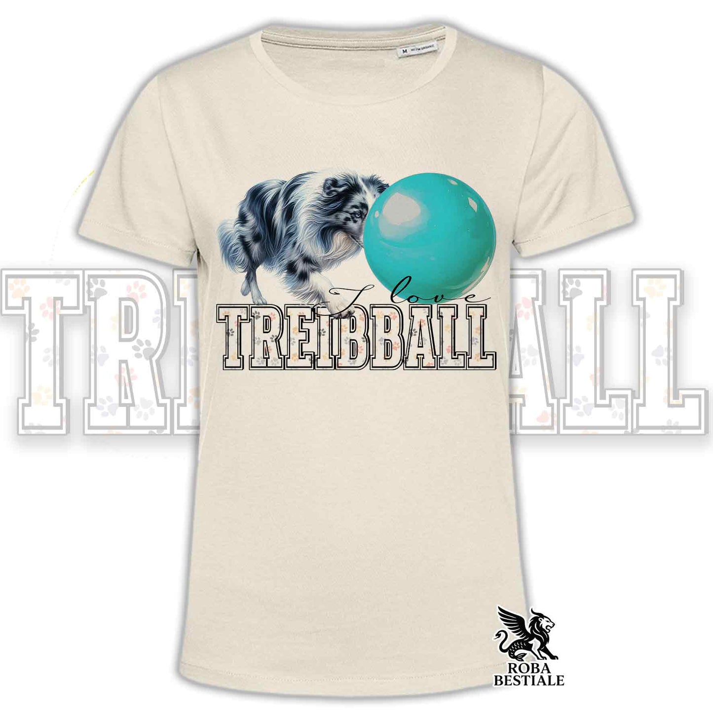 T-Shirt I LOVE TREIBBALL - BORDER COLLIE Blue Merle - Off White, colore dettagli a scelta - dalla XS alla 2XL