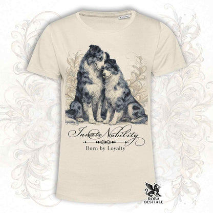 T-Shirt NOBILITY - BORDER COLLIE Blue Merle - Bianca o Beige, da Uomo o da Donna - dalla XS alla 5XL