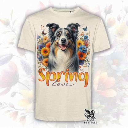 T-Shirt SPRING LOVE - BORDER COLLIE Blue Merle - Bianca o Beige, da Uomo o da Donna - dalla XS alla 5XL
