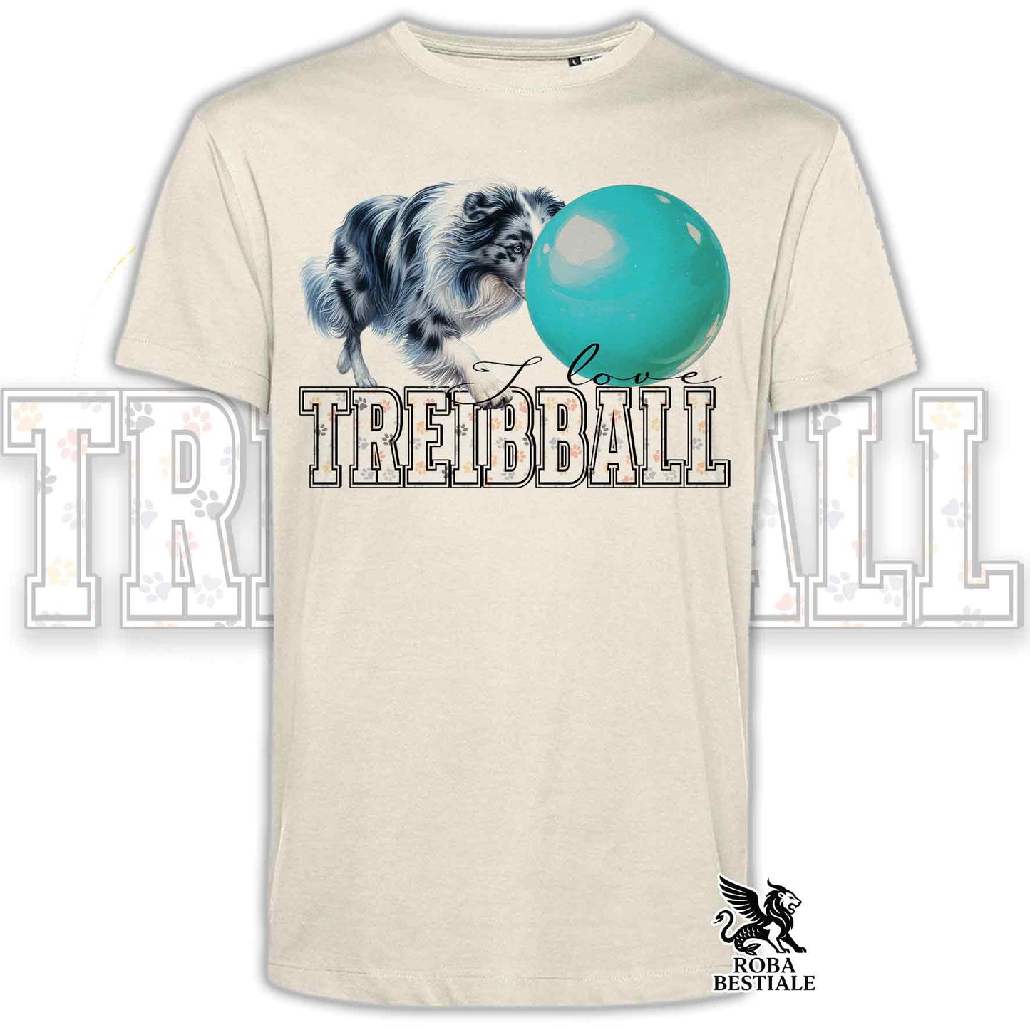 T-Shirt I LOVE TREIBBALL - BORDER COLLIE Blue Merle - Off White, colore dettagli a scelta - dalla XS alla 2XL