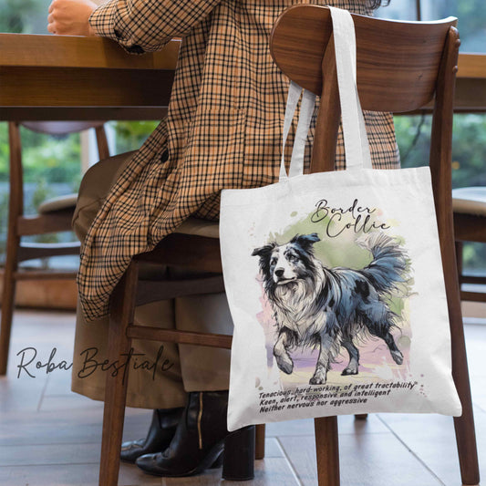 Shopper BEHAVIOR - BORDER COLLIE Blue Merle - Standard FCI - Diversi colori disponibili, 100% Cotone