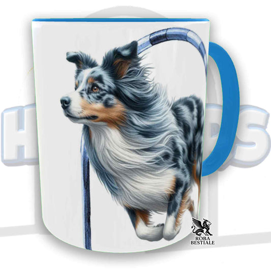 Tazza HOOPERS Player - BORDER COLLIE Blue Merle - In Ceramica, con manico e interno colorato - 330 ml