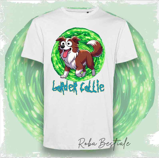 T-Shirt RICK & MORTY - BORDER COLLIE Rosso & Bianco