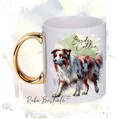 Tazza BEHAVIOR - BORDER COLLIE Red Merle - Standard FCI - In Ceramica, con manico dorato - 330 ml