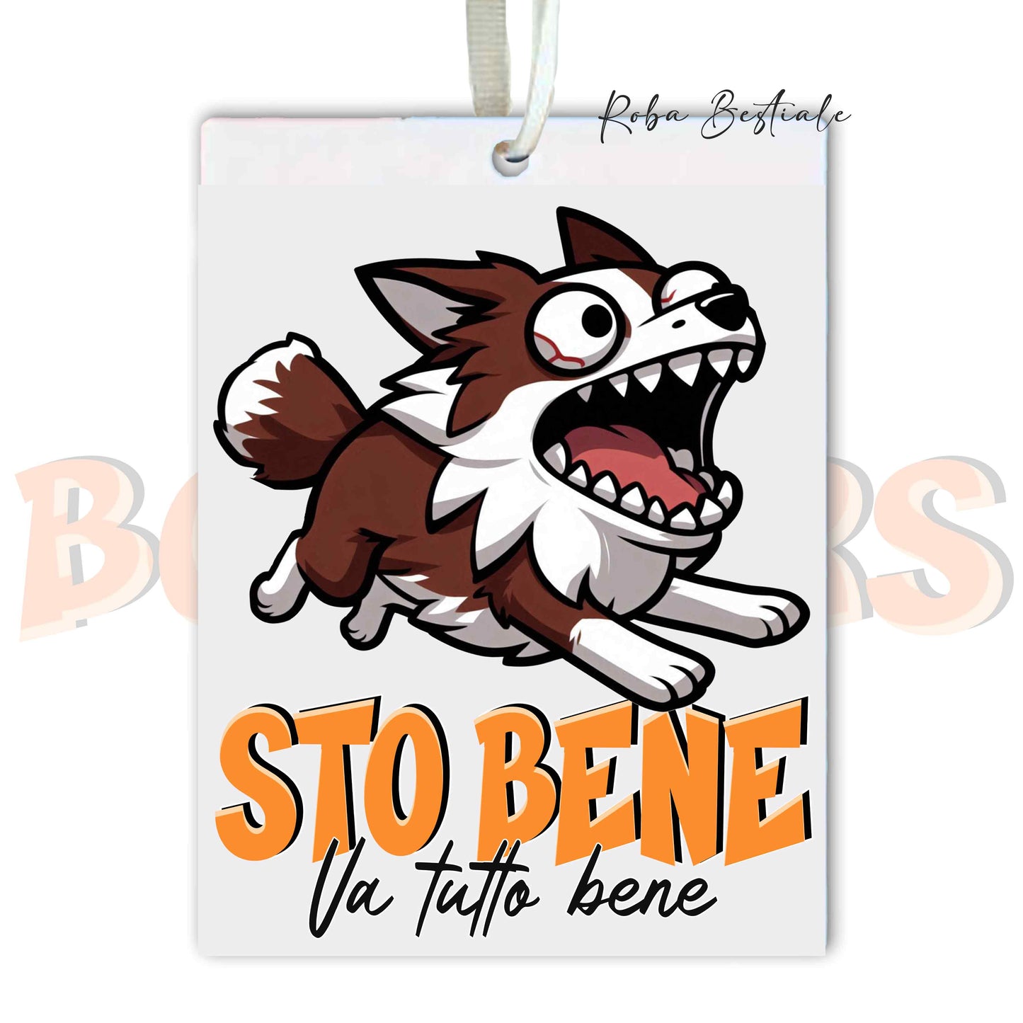 Deodorante Auto BONKERS - STO BENE - BORDER COLLIE Rosso e Bianco - In Feltro, con cordino - 7,5 x 10 cm