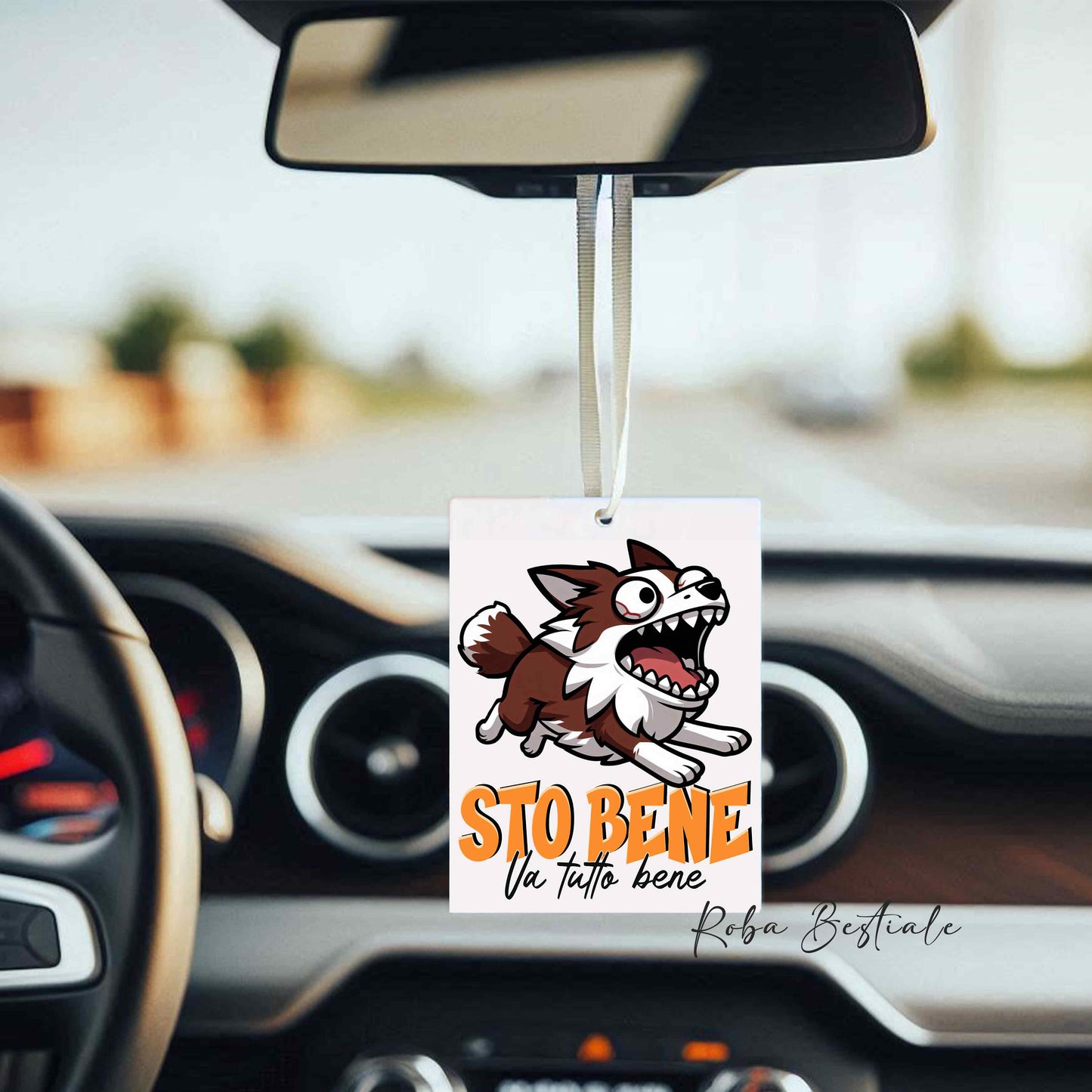 Deodorante Auto BONKERS - STO BENE - BORDER COLLIE Rosso e Bianco - In Feltro, con cordino - 7,5 x 10 cm