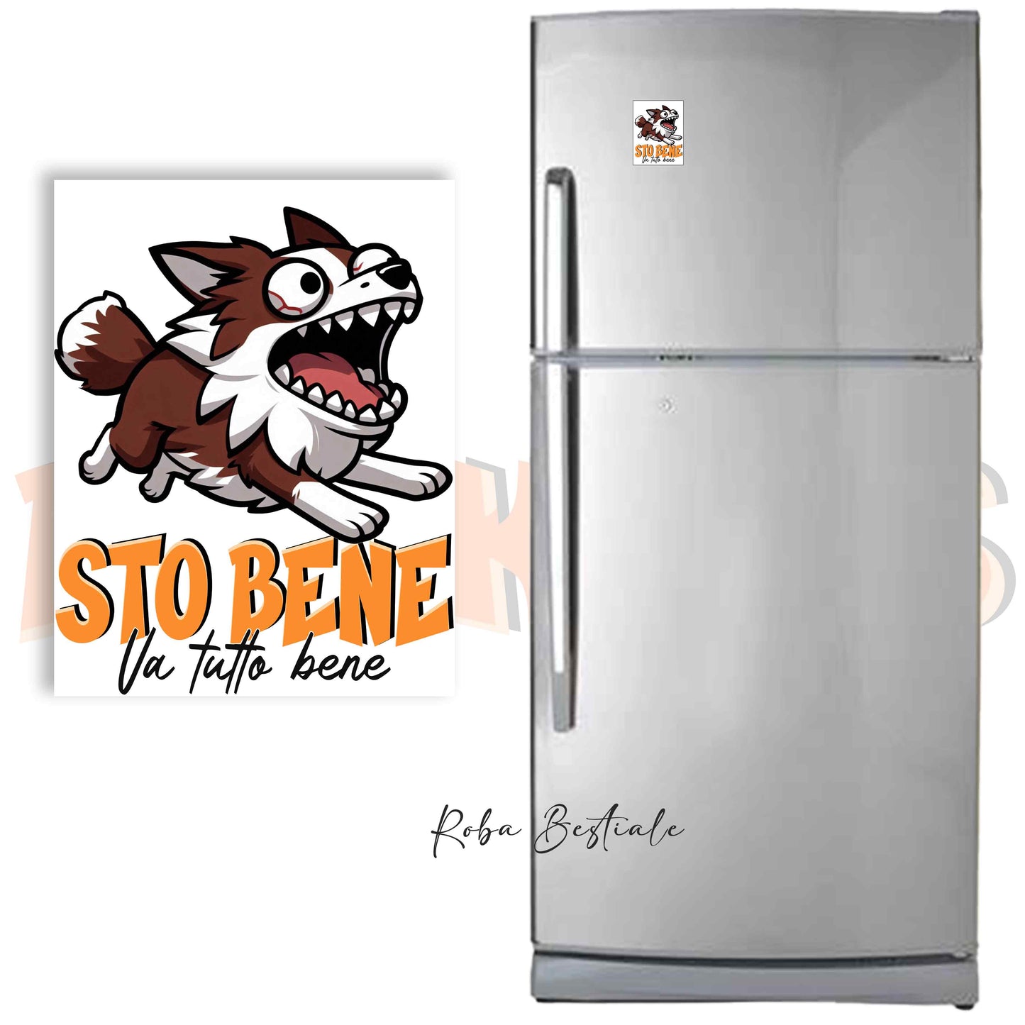 Calamita BONKERS - STO BENE - BORDER COLLIE Rosso e Bianco - in MDF - 7x5 cm