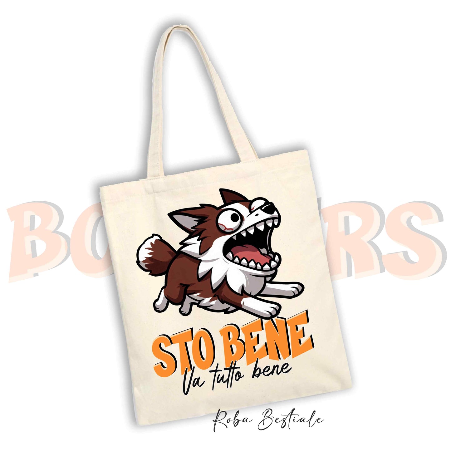 Shopper BONKERS - STO BENE - BORDER COLLIE Rosso e Bianco - Diversi colori disponibili