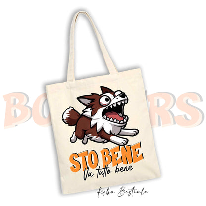 Shopper BONKERS - STO BENE - BORDER COLLIE Rosso e Bianco - Diversi colori disponibili