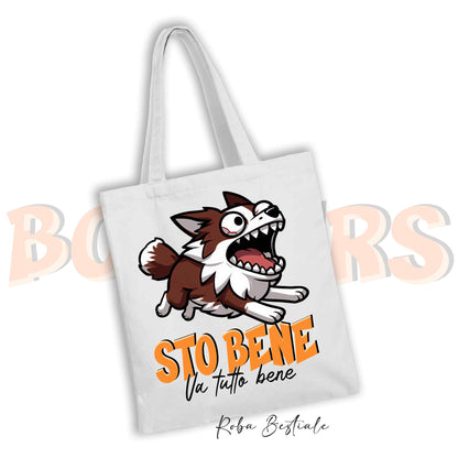 Shopper BONKERS - STO BENE - BORDER COLLIE Rosso e Bianco - Diversi colori disponibili