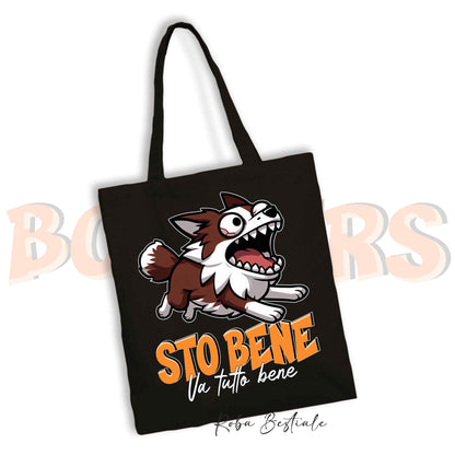Shopper BONKERS - STO BENE - BORDER COLLIE Rosso e Bianco - Diversi colori disponibili