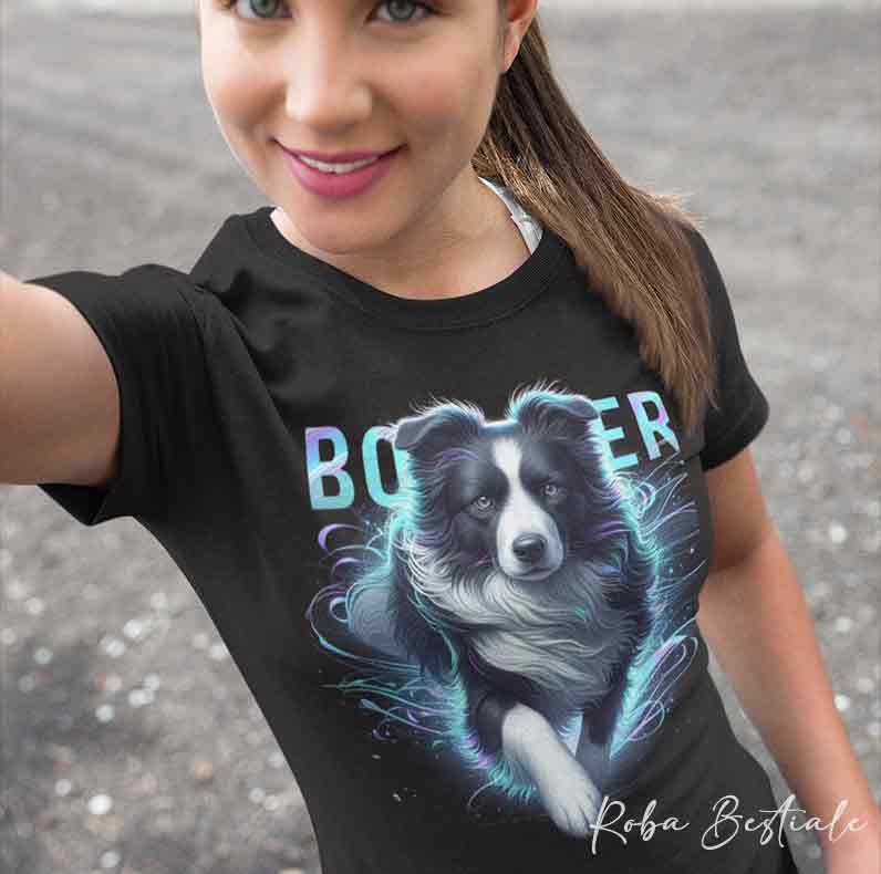 T-Shirt HOLO - BORDER COLLIE Bianco & Nero - Uomo o Donna - dalla XS alla 5XL