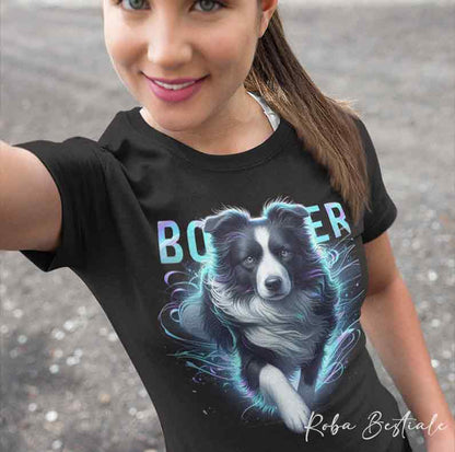 T-Shirt HOLO - BORDER COLLIE Bianco & Nero - Uomo o Donna - dalla XS alla 5XL