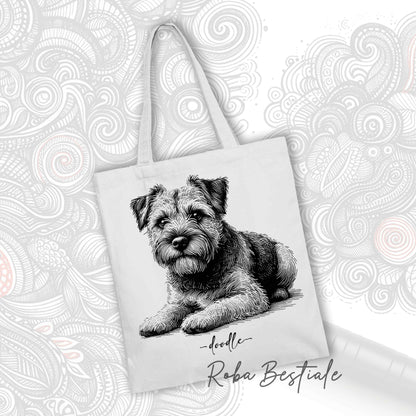 Shopper DOODLE - BORDER TERRIER - Diversi colori disponibili, 100% Cotone