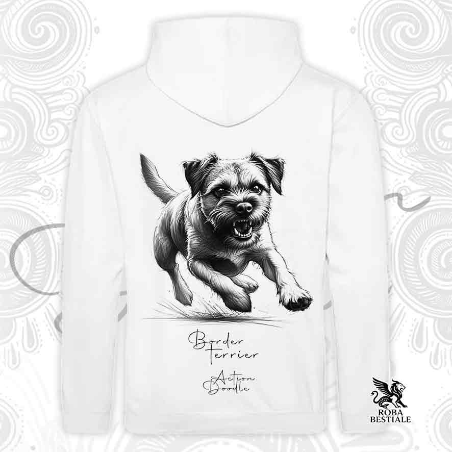 Felpa ACTION DOODLE - BORDER TERRIER - Con Cappuccio e Tasconi, diversi colori, Unisex - dalla XS alla 3XL