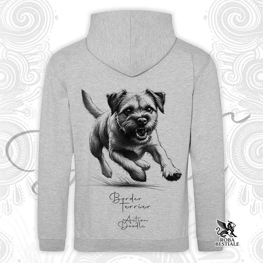 Felpa ACTION DOODLE - BORDER TERRIER - Con Cappuccio e Tasconi, diversi colori, Unisex - dalla XS alla 3XL