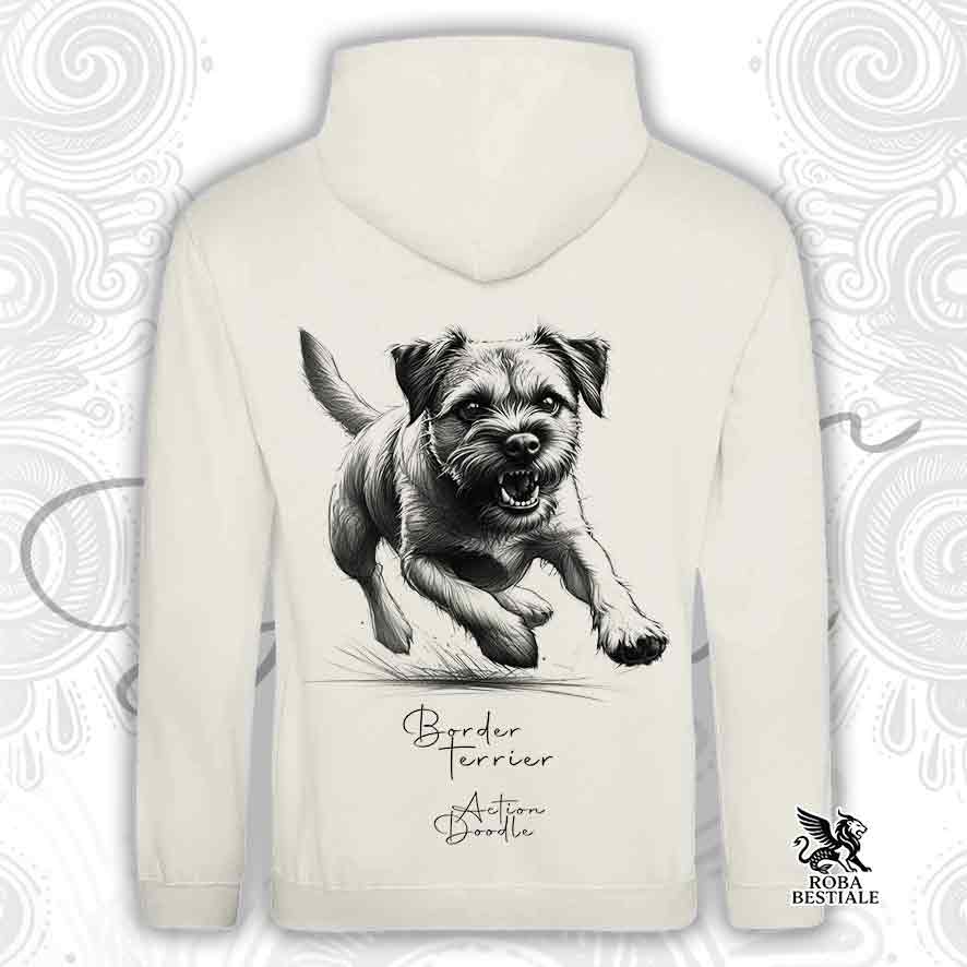 Felpa ACTION DOODLE - BORDER TERRIER - Con Cappuccio e Tasconi, diversi colori, Unisex - dalla XS alla 3XL