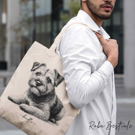 Shopper DOODLE - BORDER TERRIER - Diversi colori disponibili, 100% Cotone