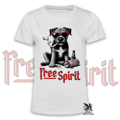 T-Shirt FREE SPIRIT - BORDER TERRIER - Bianca o Beige, da Uomo o da Donna - dalla XS alla 5XL