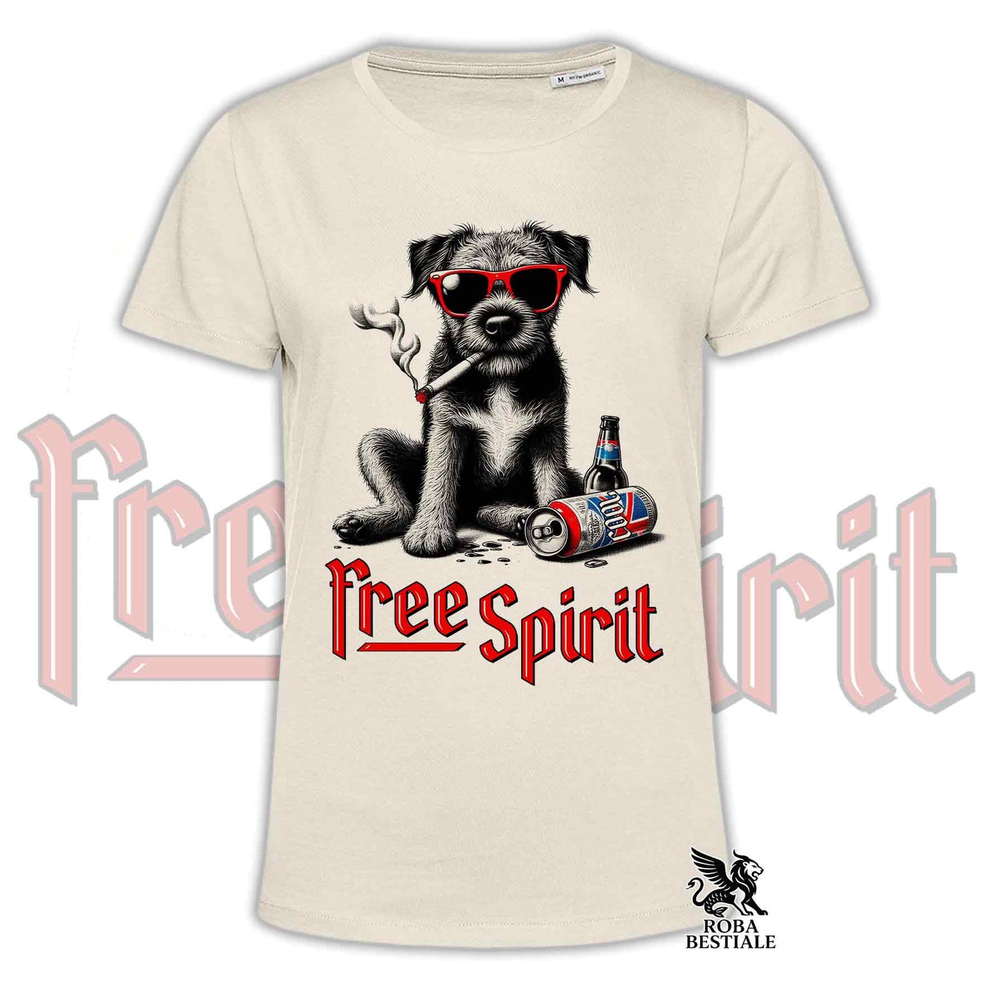T-Shirt FREE SPIRIT - BORDER TERRIER - Bianca o Beige, da Uomo o da Donna - dalla XS alla 5XL