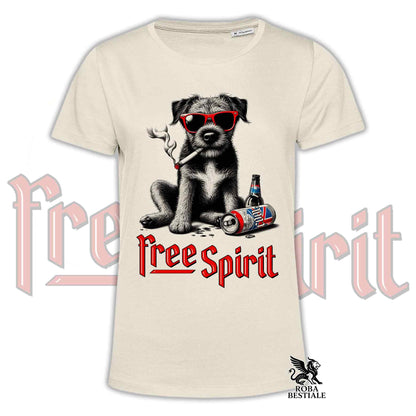 T-Shirt FREE SPIRIT - BORDER TERRIER - Bianca o Beige, da Uomo o da Donna - dalla XS alla 5XL