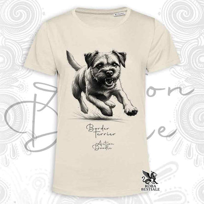 T-shirt ACTION DOODLE - BORDER TERRIER - Blanche ou Beige, Homme ou Femme - du XS au 5XL