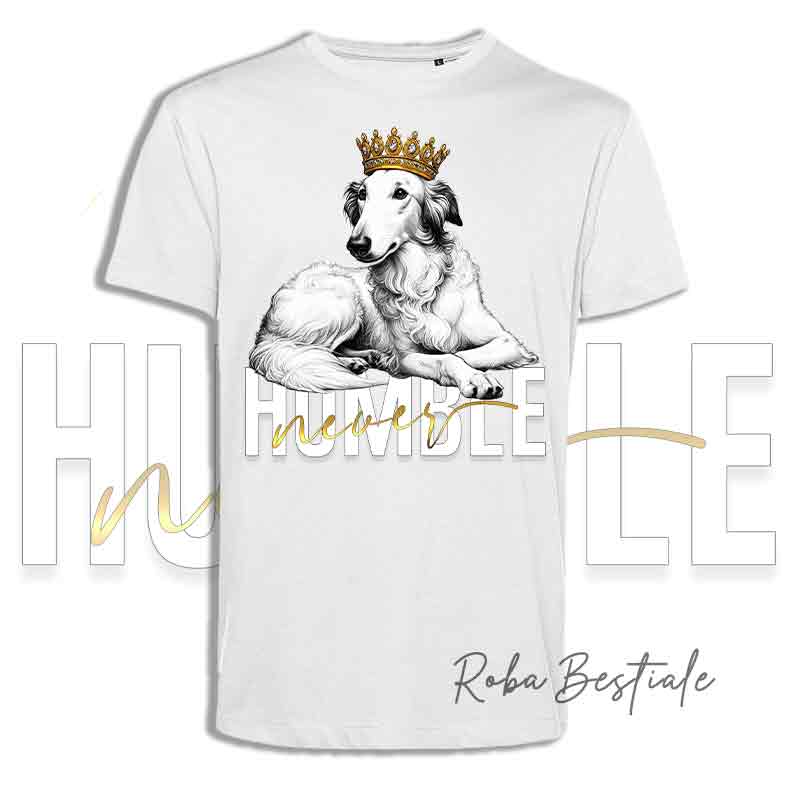 T-shirt NEVER HUMBLE - BORZOI Bianco