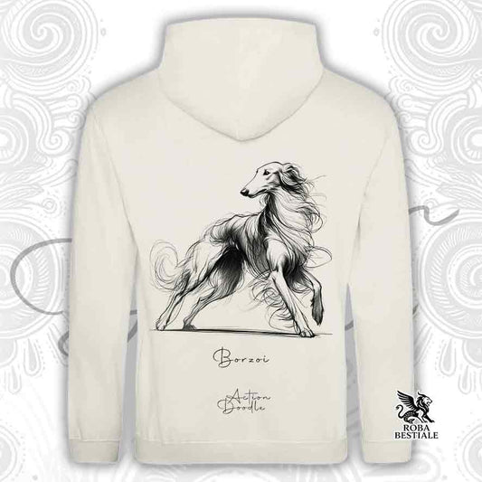 Felpa ACTION DOODLE - BORZOI - Con Cappuccio e Tasconi, diversi colori, Unisex - dalla XS alla 3XL